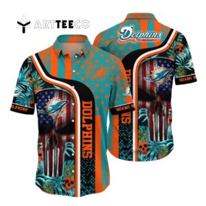 Miami Dolphins Skull Design Hawaiian Shirt 1