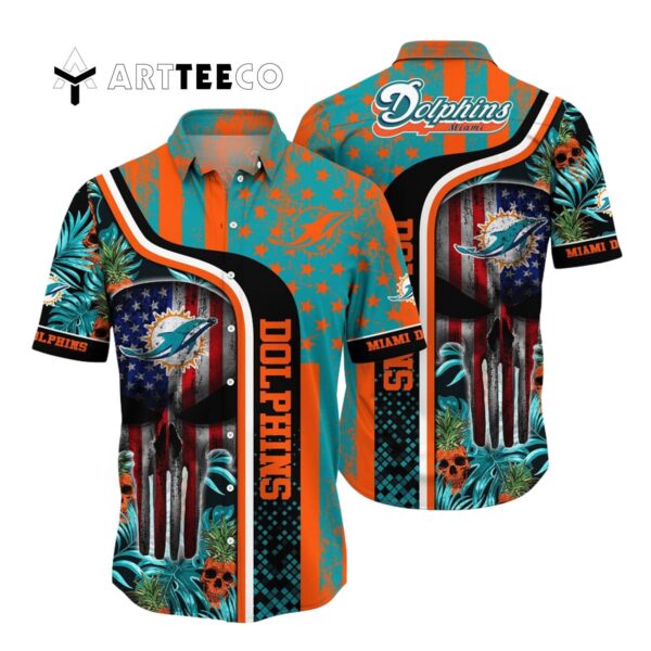 Miami Dolphins Skull Design Hawaiian Shirt 1