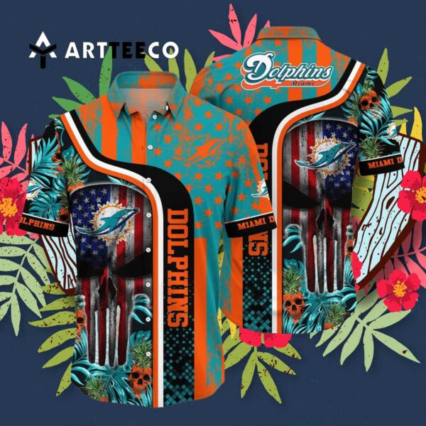 Miami Dolphins Skull Design Hawaiian Shirt 3