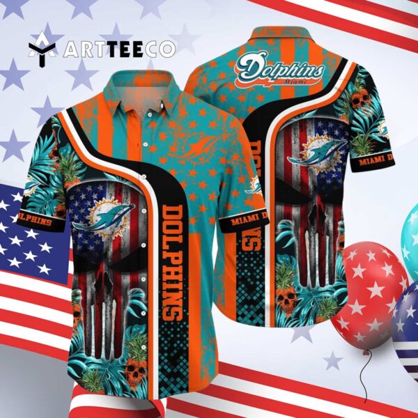 Miami Dolphins Skull Design Hawaiian Shirt 4