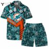 Miami Dolphins Team Logo Pattern Hibiscus Flower Hawaiian Shirt and Shorts Set
