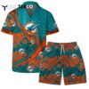Miami Dolphins Team Logo Pattern Us Flag Hawaiian Shirt and Shorts Set
