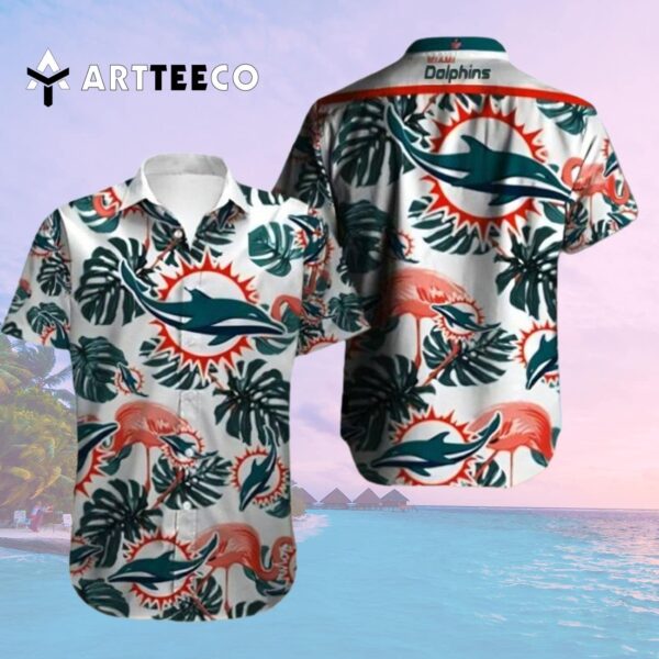 Miami Dolphins Tropical Leaves Hawaiian Shirt 2