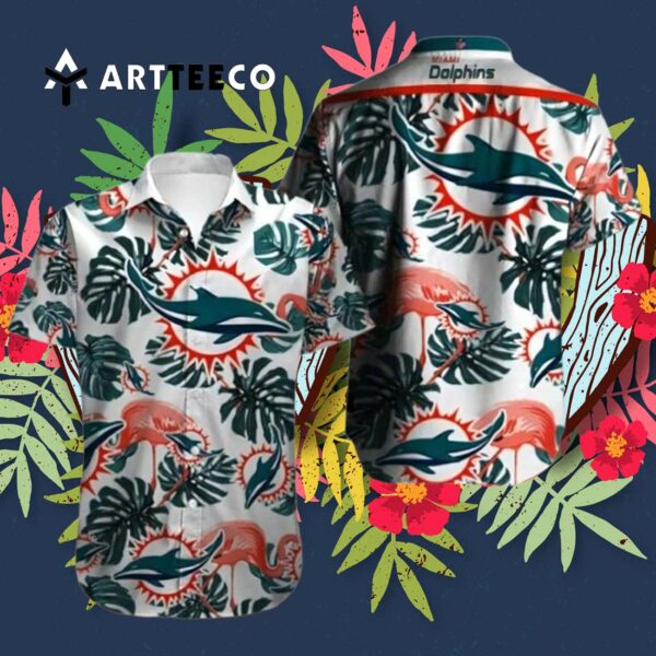 Miami Dolphins Tropical Leaves Hawaiian Shirt 3