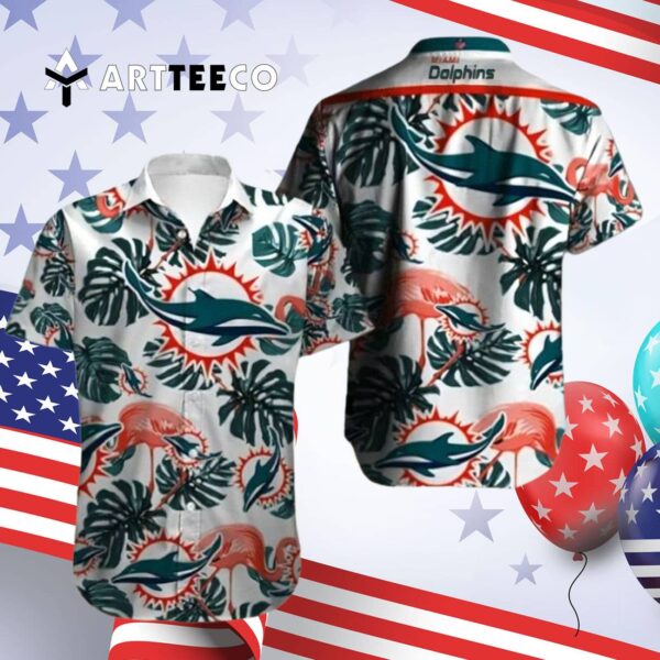 Miami Dolphins Tropical Leaves Hawaiian Shirt 4