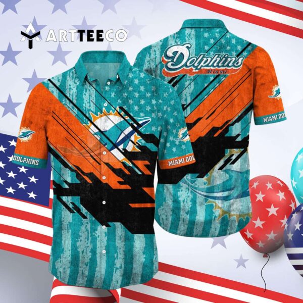 Miami Dolphins Us Flag Vintage Hawaiian Shirt 4