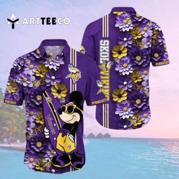Minnesota Vikings Aloha Mick Pattern Hawaiian Shirt 2