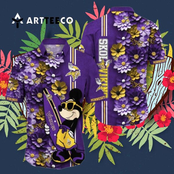 Minnesota Vikings Aloha Mick Pattern Hawaiian Shirt 3
