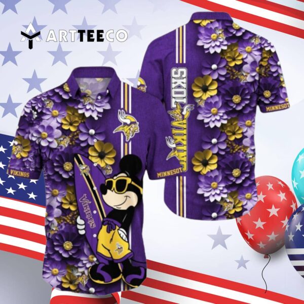 Minnesota Vikings Aloha Mick Pattern Hawaiian Shirt 4