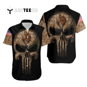 Minnesota Vikings Camouflage Skull Hawaiian Shirt 1