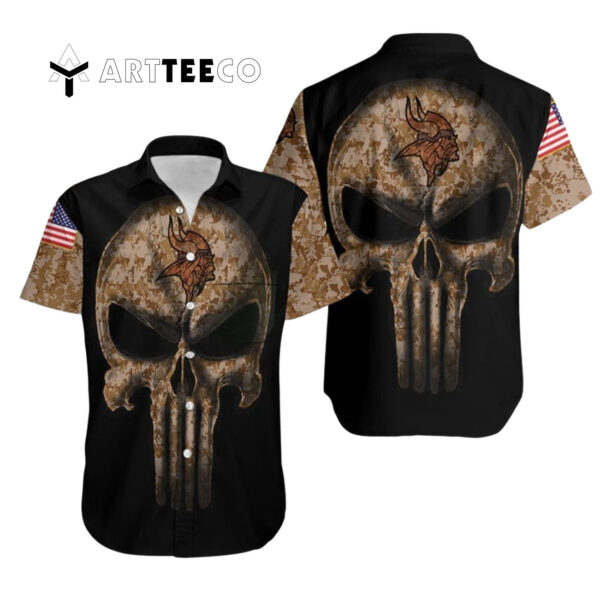 Minnesota Vikings Camouflage Skull Hawaiian Shirt 1