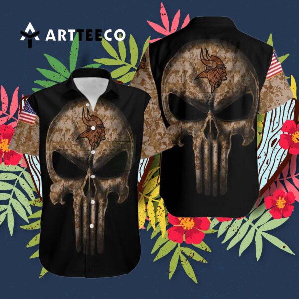 Minnesota Vikings Camouflage Skull Hawaiian Shirt 3