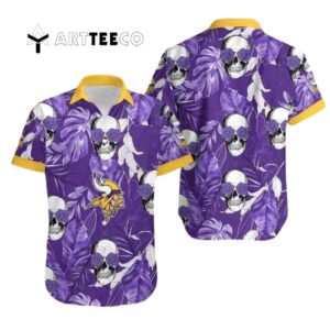 Minnesota Vikings Coconut Leaves And Skulls Hawaiian Shirt 1