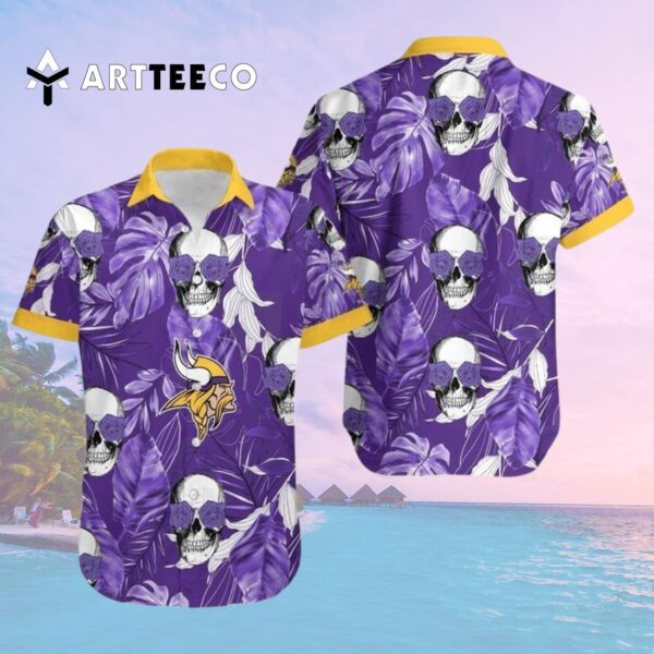Minnesota Vikings Coconut Leaves And Skulls Hawaiian Shirt 2