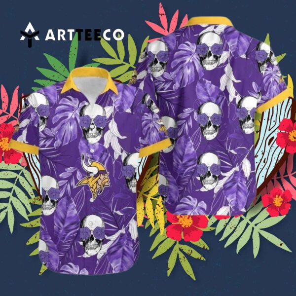 Minnesota Vikings Coconut Leaves And Skulls Hawaiian Shirt 3