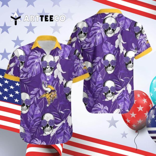 Minnesota Vikings Coconut Leaves And Skulls Hawaiian Shirt 4