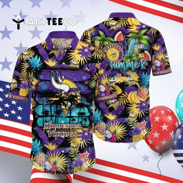 Minnesota Vikings Flower Classic All Over Print Hawaiian Shirt 4