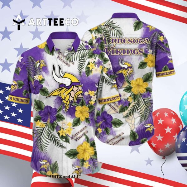 Minnesota Vikings Flower Classic All Over Print V1 Hawaiian Shirt 4