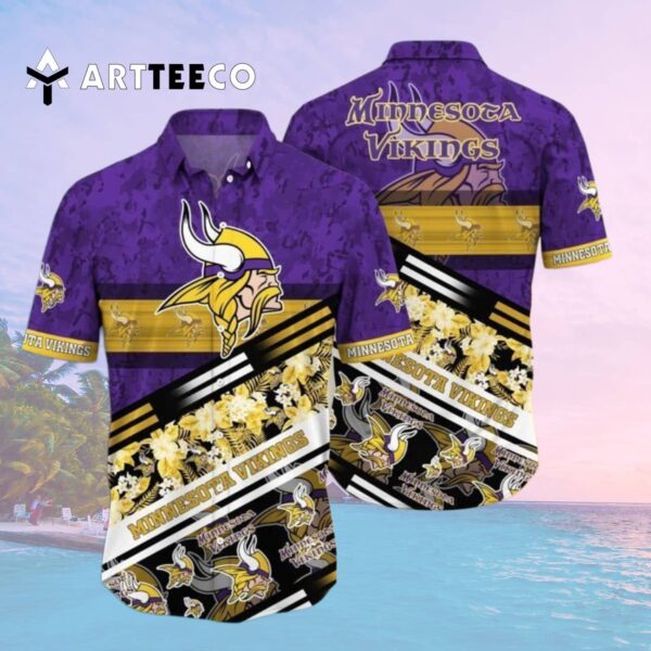 Minnesota Vikings Football Aloha Camo Pattern Hawaiian Shirt 2