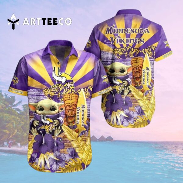 Minnesota Vikings Football Baby Yoda Hawaiian Shirt 2