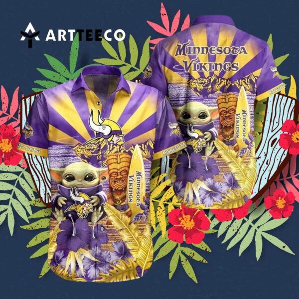 Minnesota Vikings Football Baby Yoda Hawaiian Shirt 3