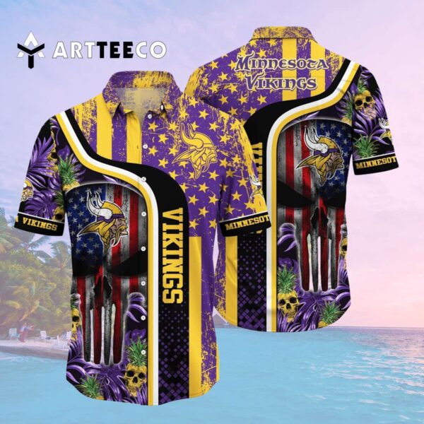 Minnesota Vikings Football Skull Hawaiian Shirt 2
