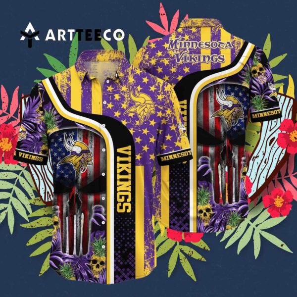 Minnesota Vikings Football Skull Hawaiian Shirt 3