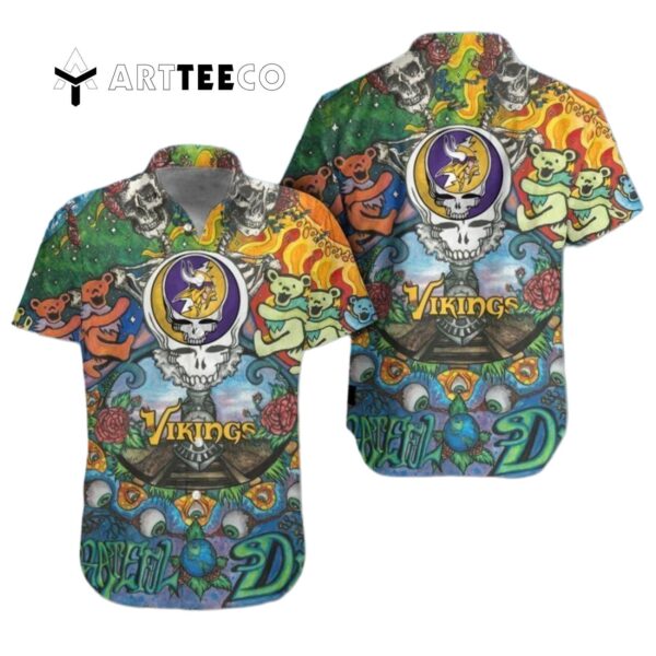 Minnesota Vikings Grateful Dead Colorful Hawaiian Shirt 1