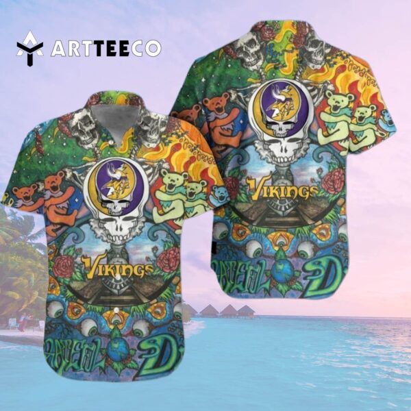 Minnesota Vikings Grateful Dead Colorful Hawaiian Shirt 2