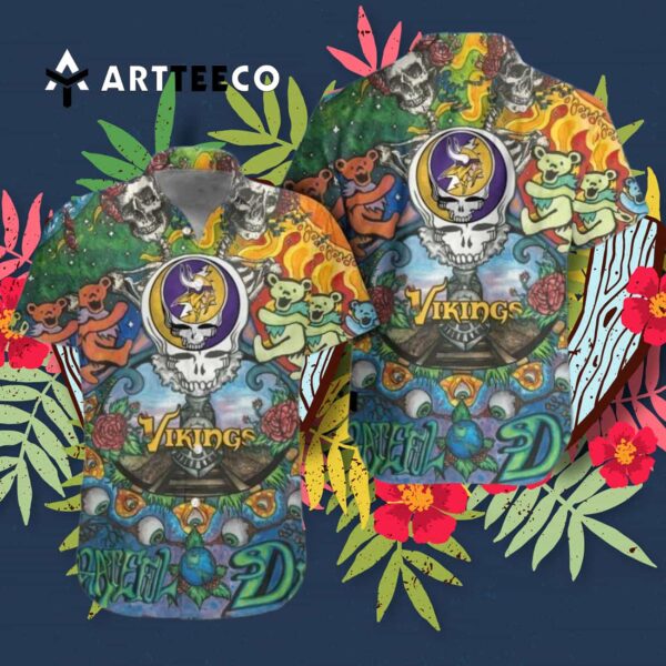 Minnesota Vikings Grateful Dead Colorful Hawaiian Shirt 3