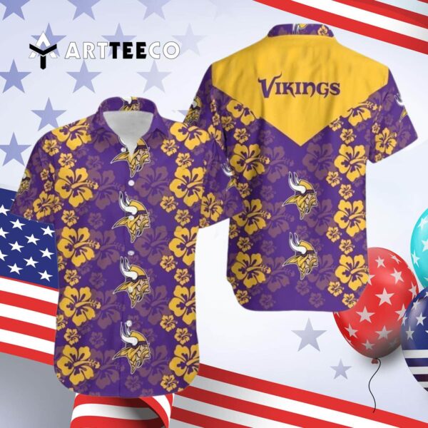 Minnesota Vikings Hibiscus Flowers Hawaiian Shirt 4