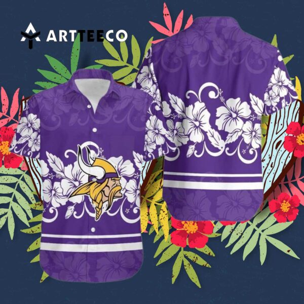 Minnesota Vikings Hibiscus Flowers New Hawaiian Shirt 3