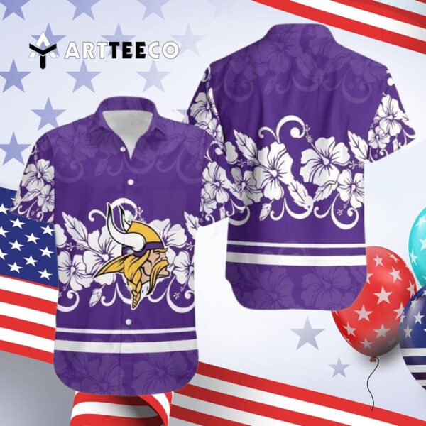 Minnesota Vikings Hibiscus Flowers New Hawaiian Shirt 4