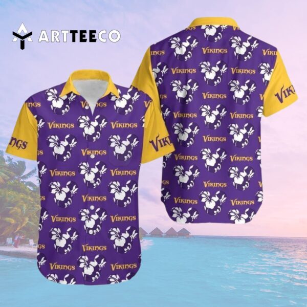 Minnesota Vikings Mickey And Flowers Hawaiian Shirt 2