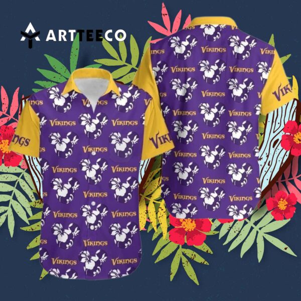 Minnesota Vikings Mickey And Flowers Hawaiian Shirt 3