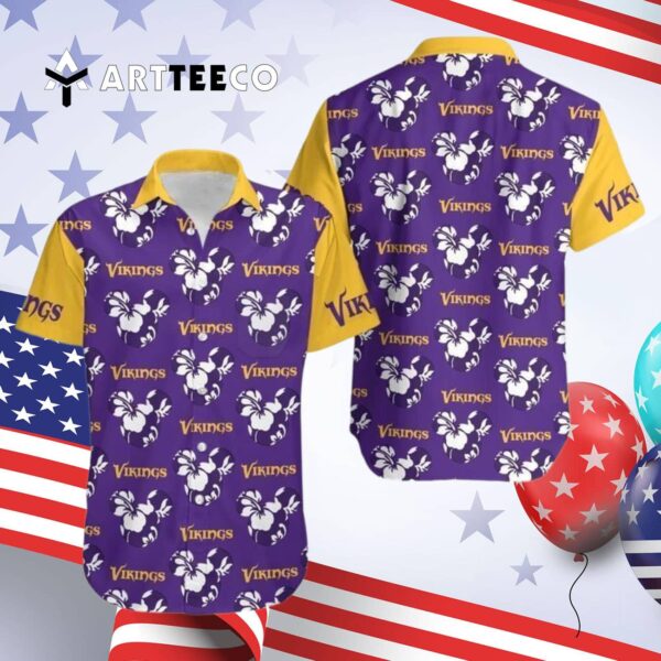 Minnesota Vikings Mickey And Flowers Hawaiian Shirt 4