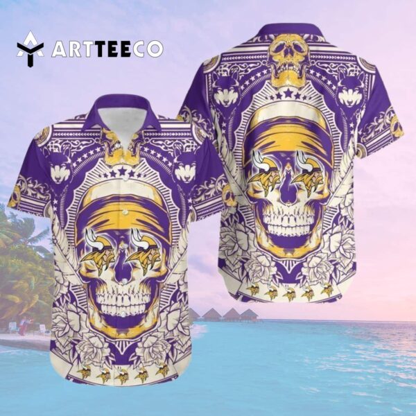 Minnesota Vikings Skull Aloha Pattern Hawaiian Shirt 2