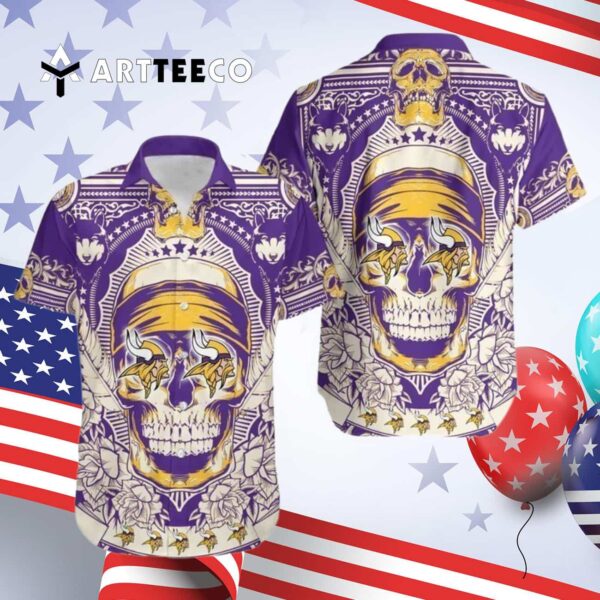 Minnesota Vikings Skull Aloha Pattern Hawaiian Shirt 4
