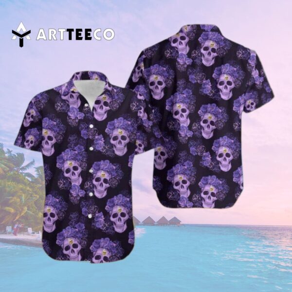 Minnesota Vikings Skull And Flower Funny Hawaiian Shirt 2
