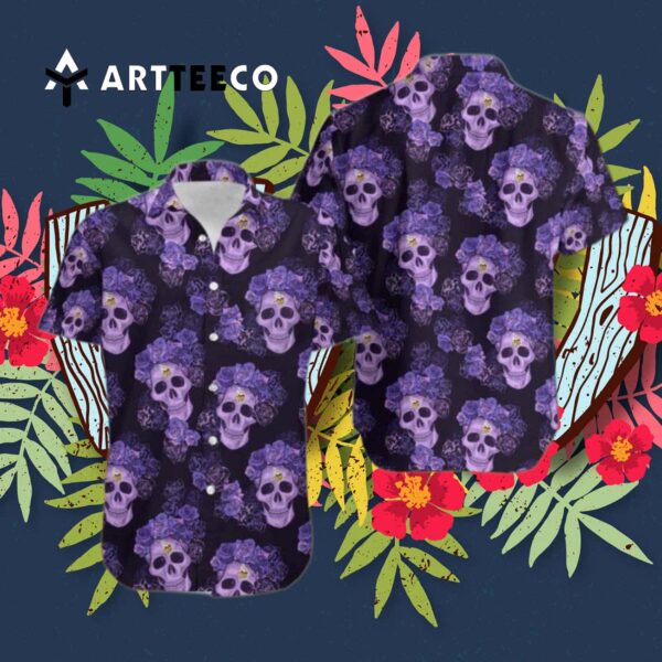 Minnesota Vikings Skull And Flower Funny Hawaiian Shirt 3