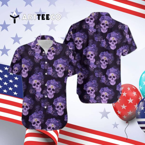 Minnesota Vikings Skull And Flower Funny Hawaiian Shirt 4
