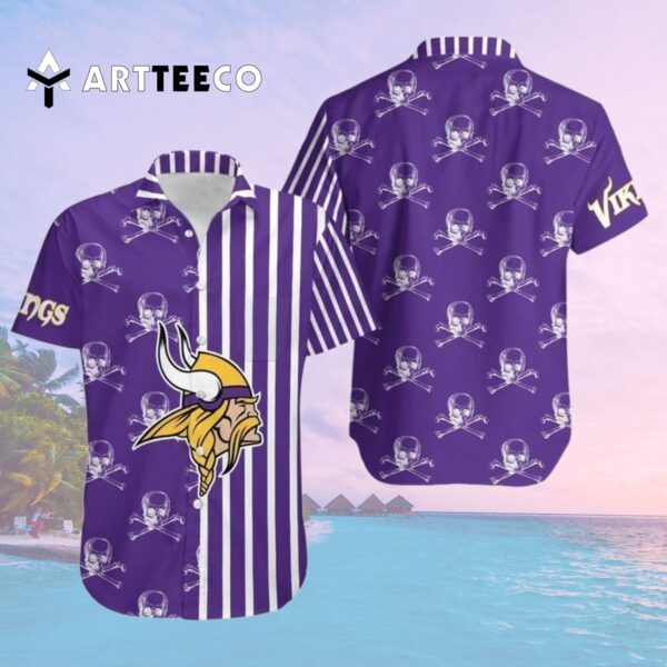 Minnesota Vikings Stripes And Skull Hawaiian Shirt 2