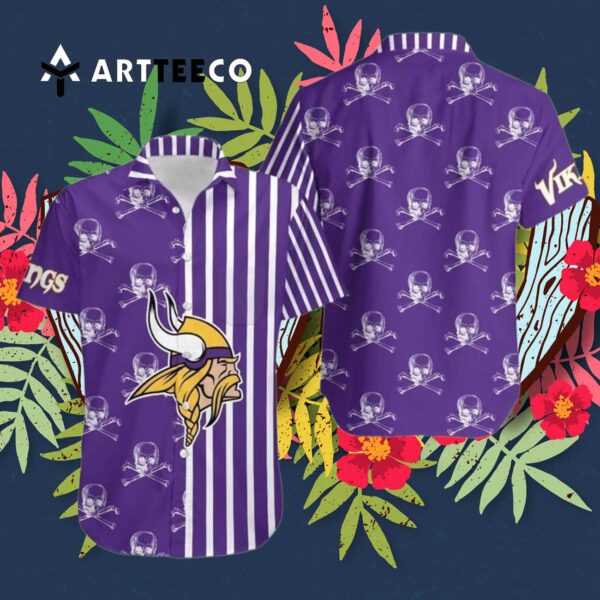 Minnesota Vikings Stripes And Skull Hawaiian Shirt 3