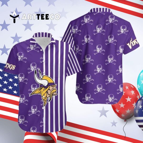 Minnesota Vikings Stripes And Skull Hawaiian Shirt 4