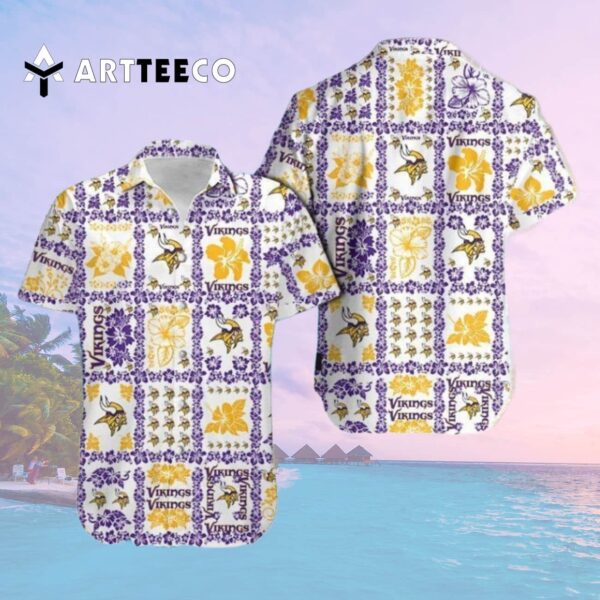 Minnesota Vikings Vintage Flowers Pattern Hawaiian Shirt 2