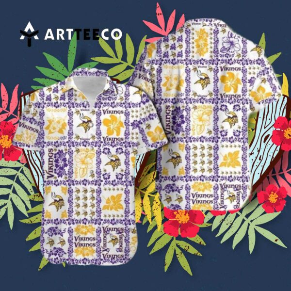 Minnesota Vikings Vintage Flowers Pattern Hawaiian Shirt 3