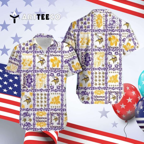 Minnesota Vikings Vintage Flowers Pattern Hawaiian Shirt 4