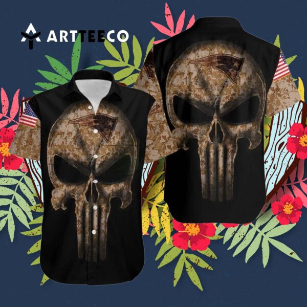 New England Patriots Camouflage Skull Hawaiian Shirt 3
