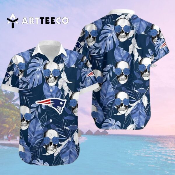 New England Patriots Coconut Leaves And Skulls Hawaiian Shirt 2