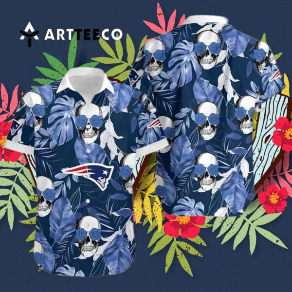 New England Patriots Coconut Leaves And Skulls Hawaiian Shirt 3
